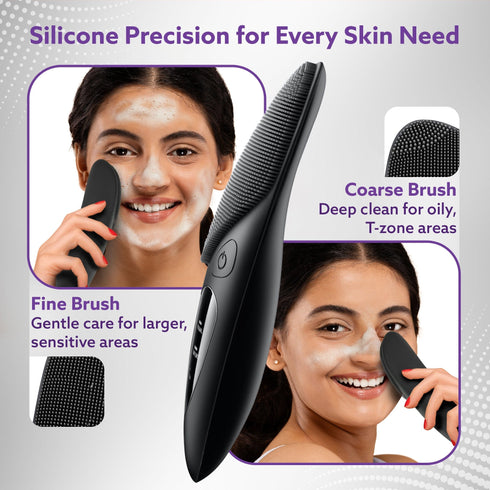 CM2407 Facial Cleansing Massager with Sonic Vibration Technique, 5 Cleaning Modes, Waterproof, Soft Silicone Bristles, Handheld, Black